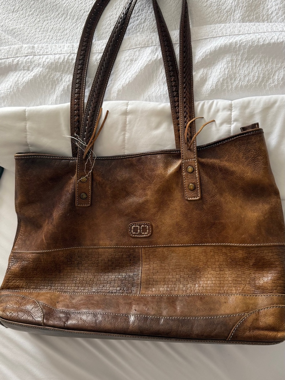 Bed Stu Distressed Brown Leather Tote with Dual Shoulder Straps